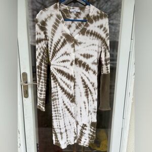 Women’s S Red Haute Waffle-Knit Knee Dress in Cream and Brown Tie-Dye, Slim Fit